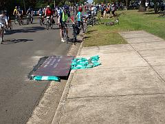  Five Dock Park. Rest stop two. (20Km). Some council engineer's 'bright idea' to widen the park entry ramps. The sandbags in the hole made this worse than if they left it alone.
